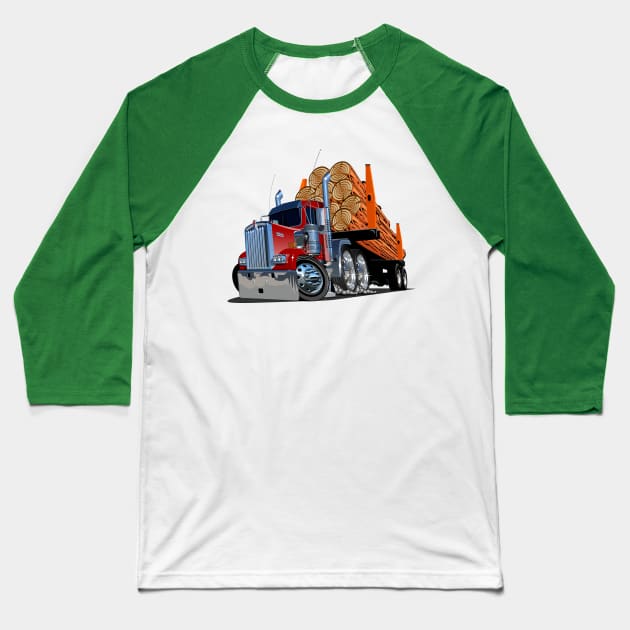 Cartoon logging truck Baseball T-Shirt by Mechanik